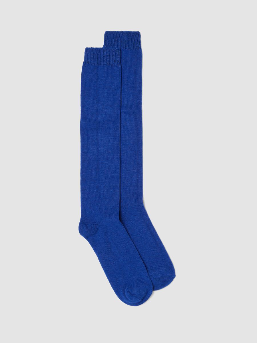 Calze lunghe blu royal in lana, viscosa e cashmere elasticizzato_0