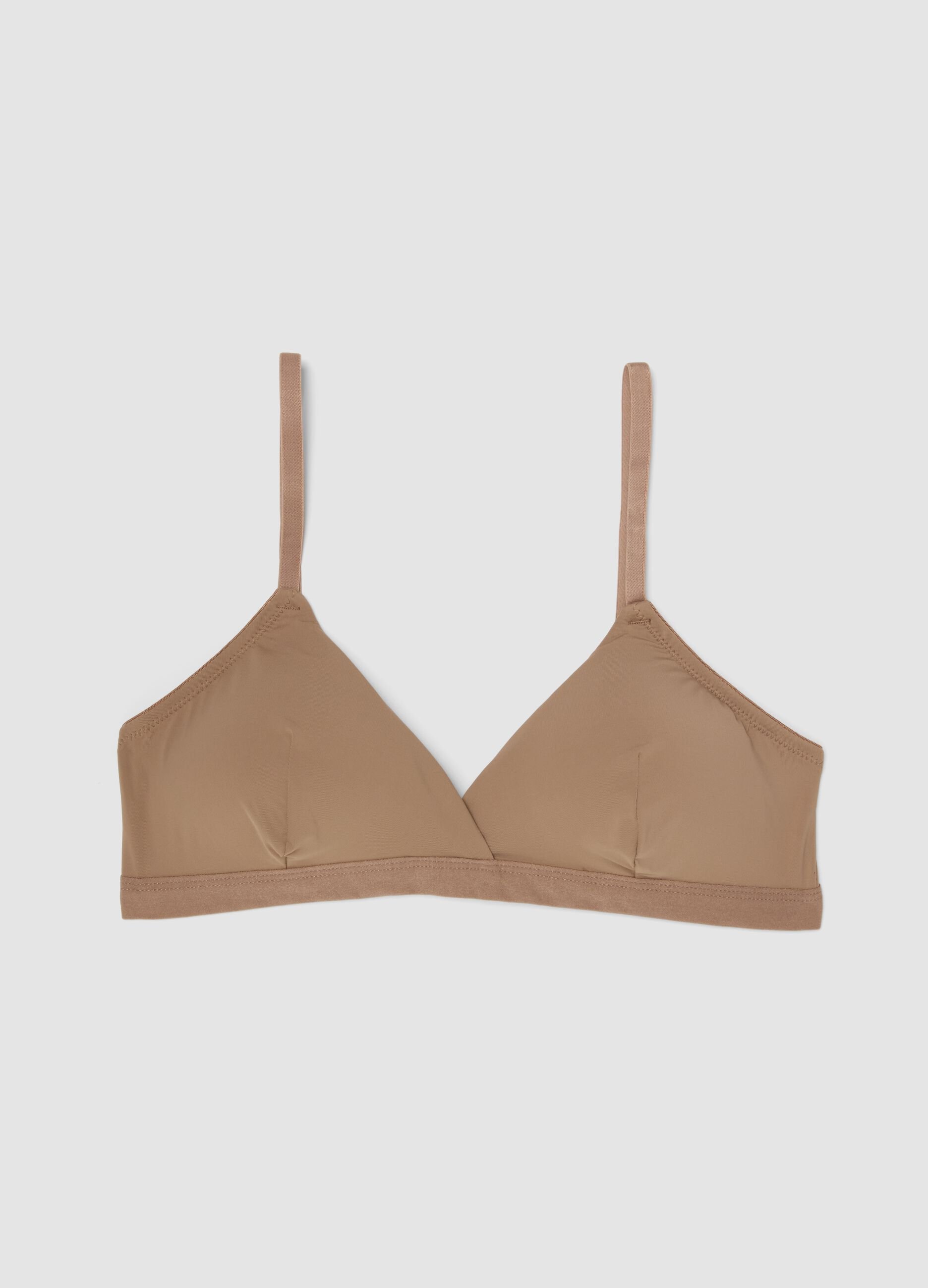 Brown triangle bra with removable padding in stretch fabric