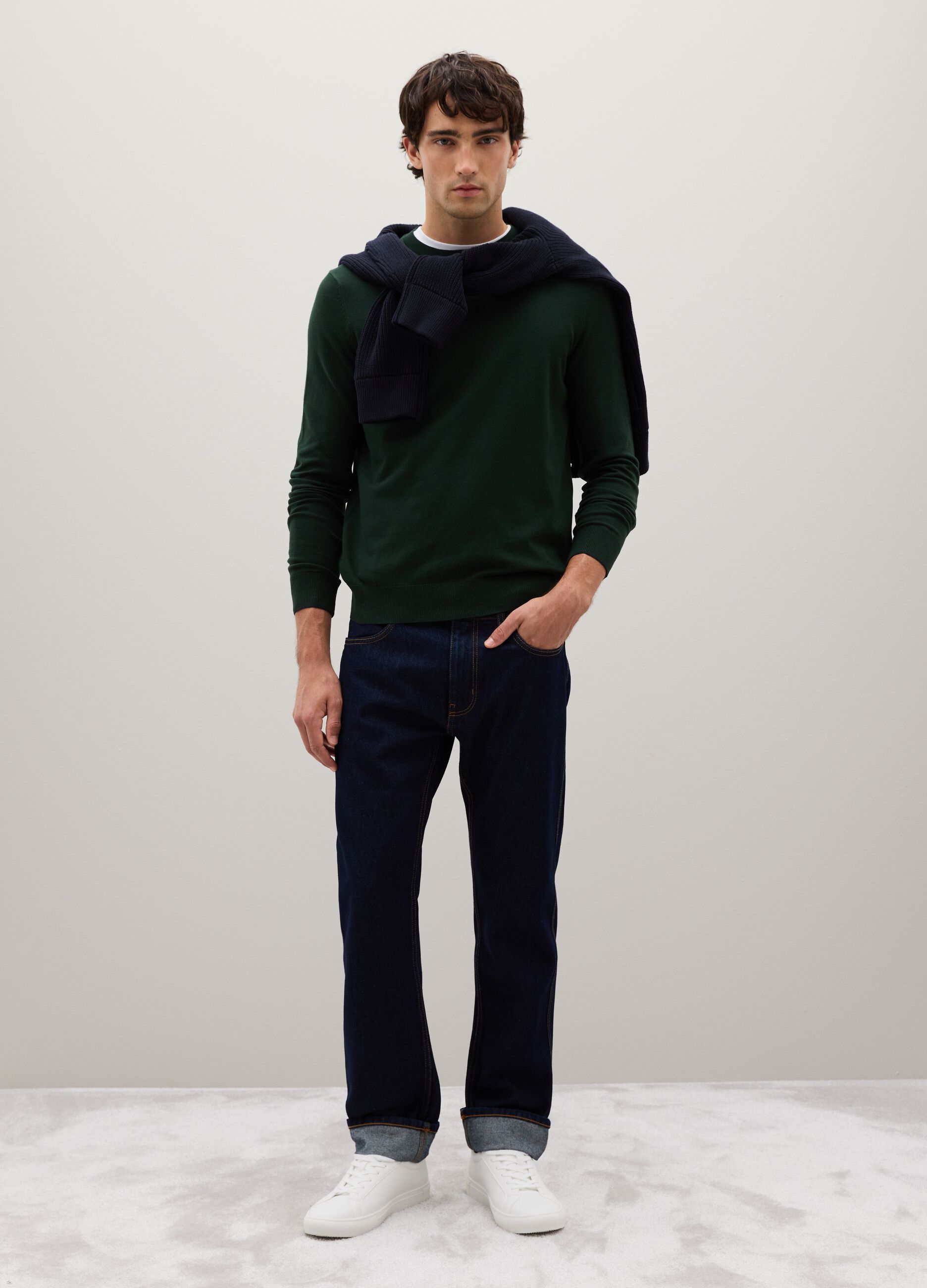 Green Sweater in Cotton and Polyamide Blend