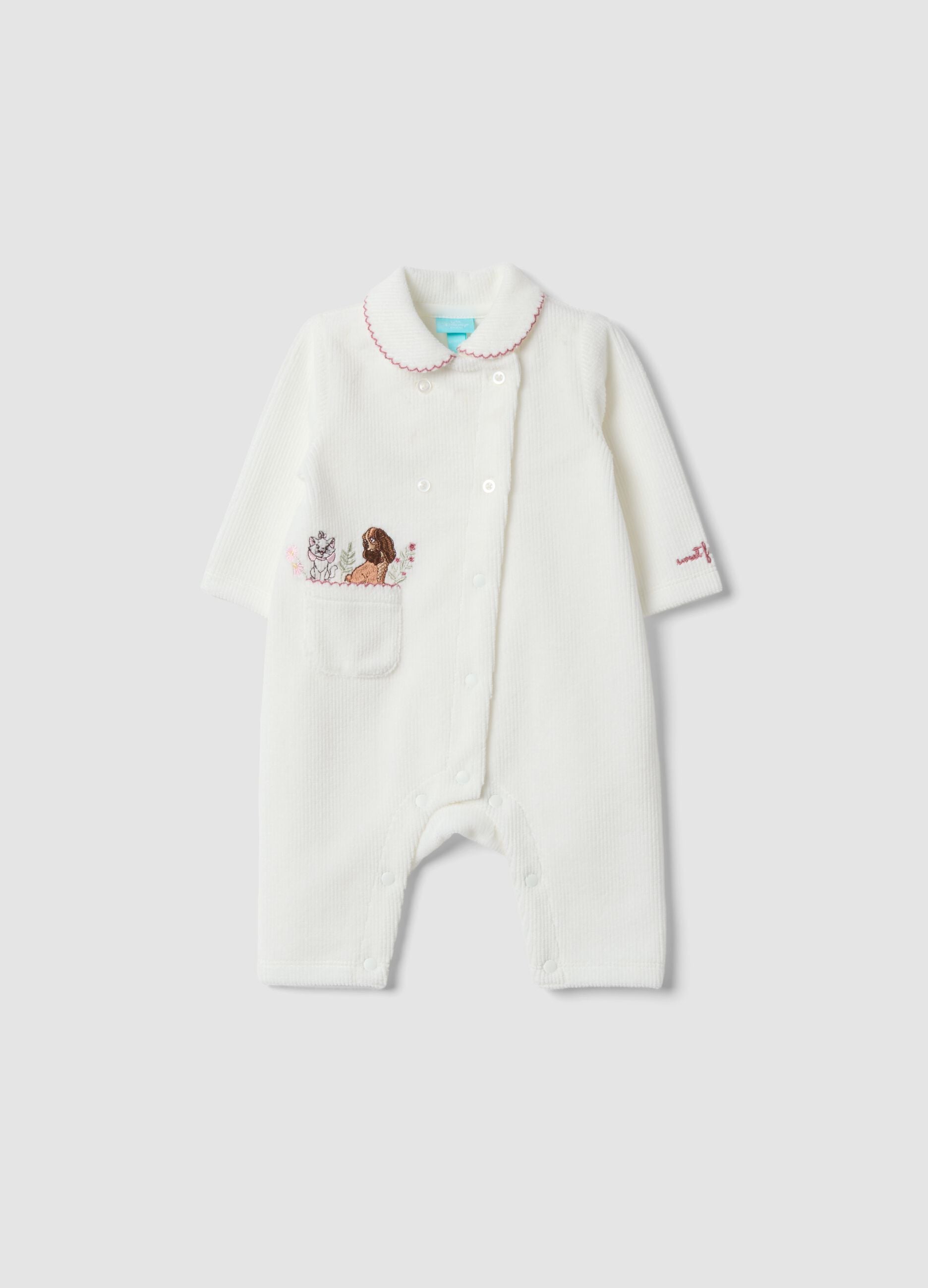 White organic cotton-blend babygrow with Disney embroidery