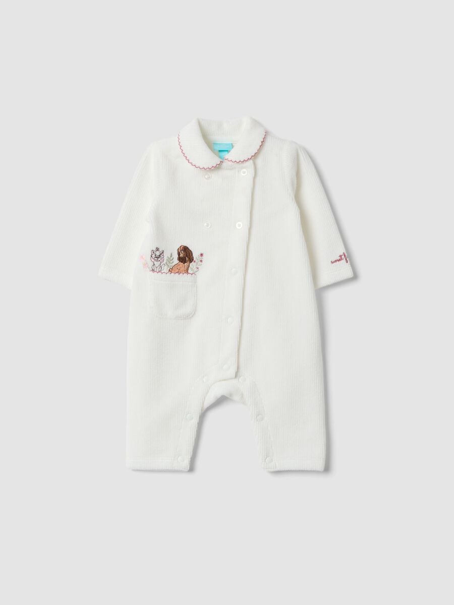 White organic cotton-blend babygrow with Disney embroidery_0
