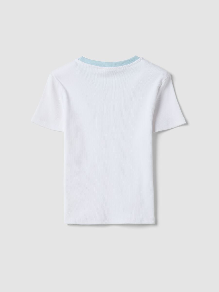 T-shirt fitted bianca in cotone elasticizzato da ragazza con ricamo_4
