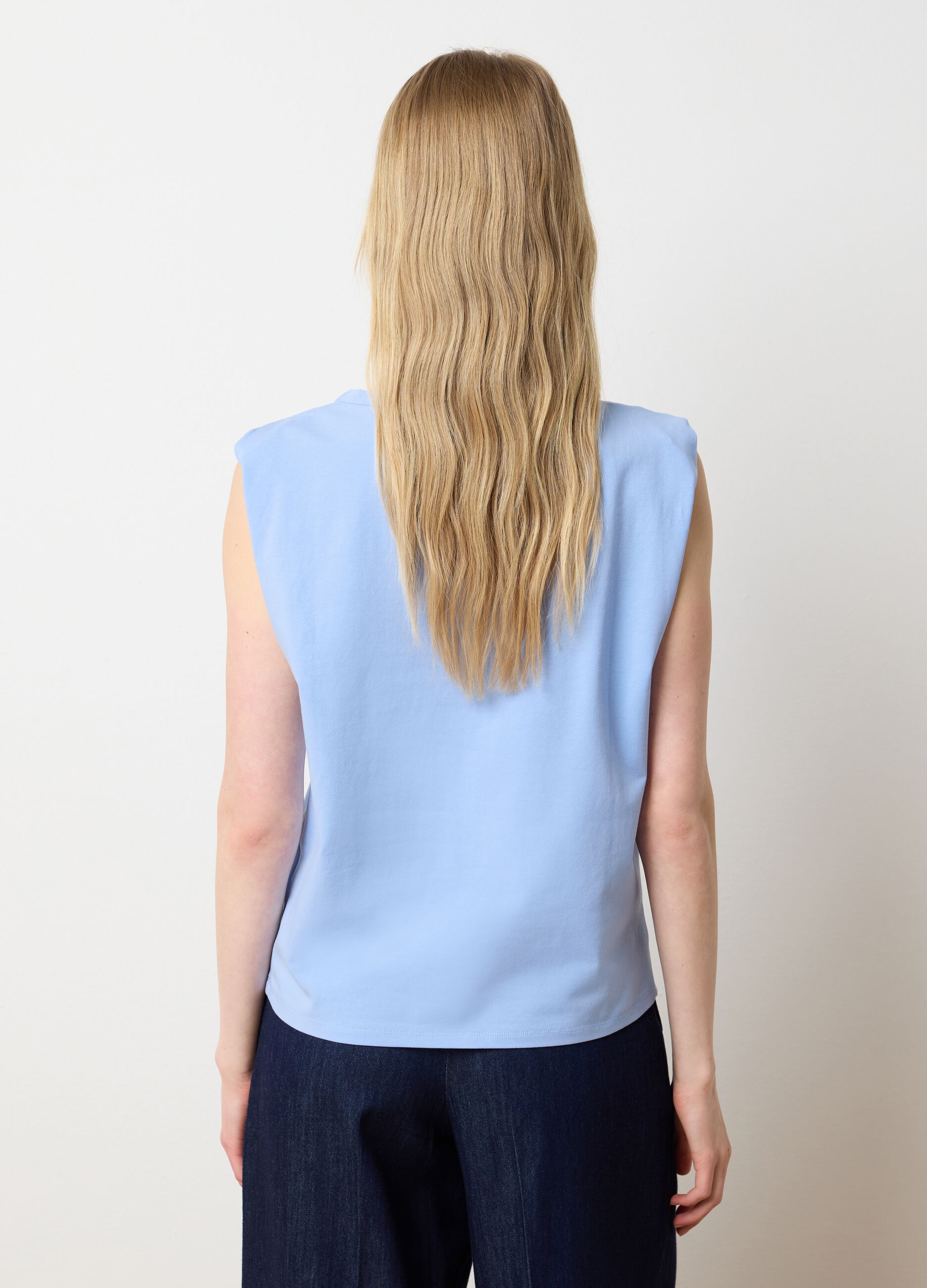 Light blue stretch cotton T-shirt with logo