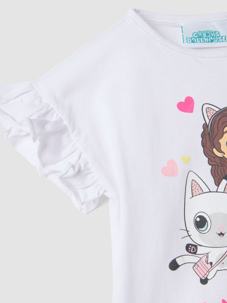 T-shirt in cotone elasticizzato bianco da bambina con stampa_2