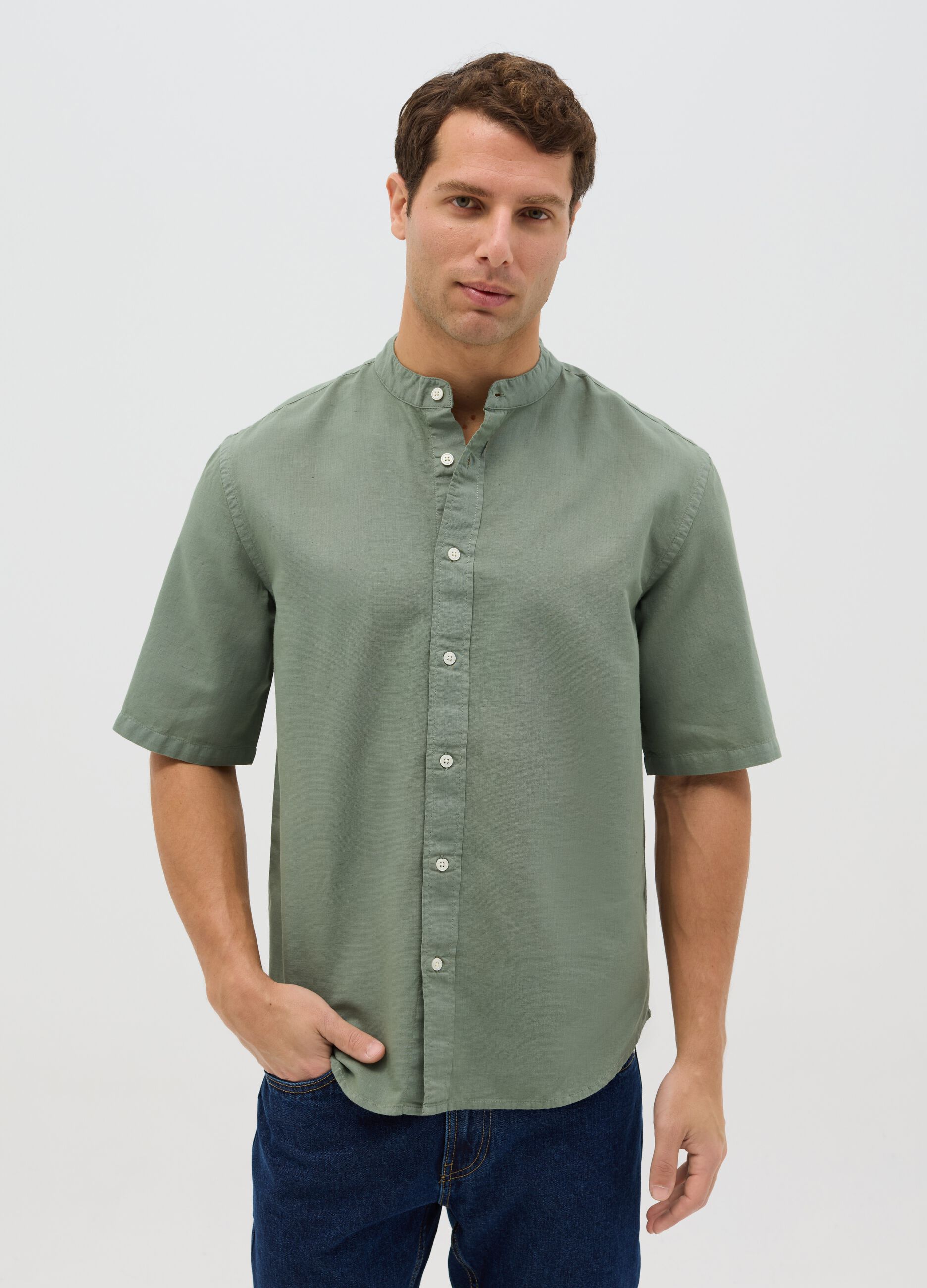 Green cotton and linen shirt by Ovs