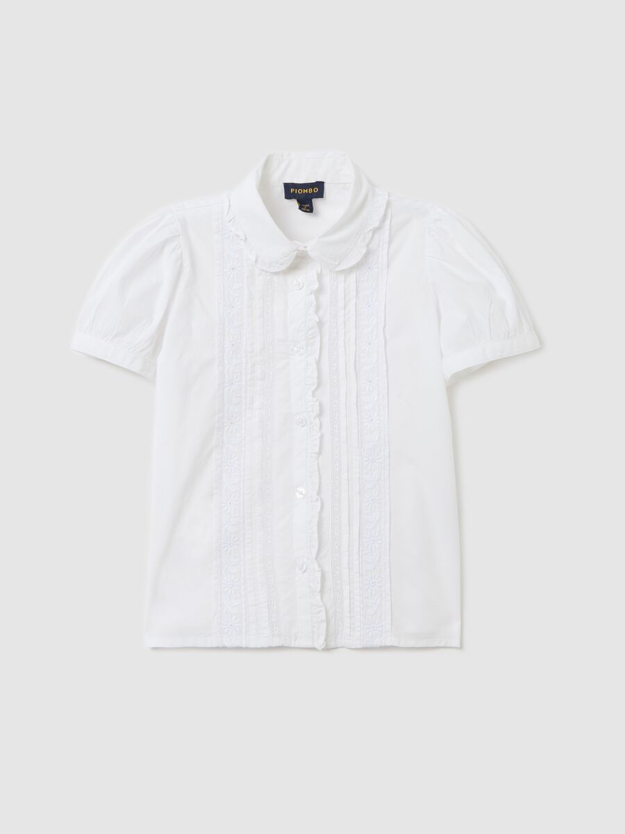 Cotton shirt with lace and floral embroidery_3