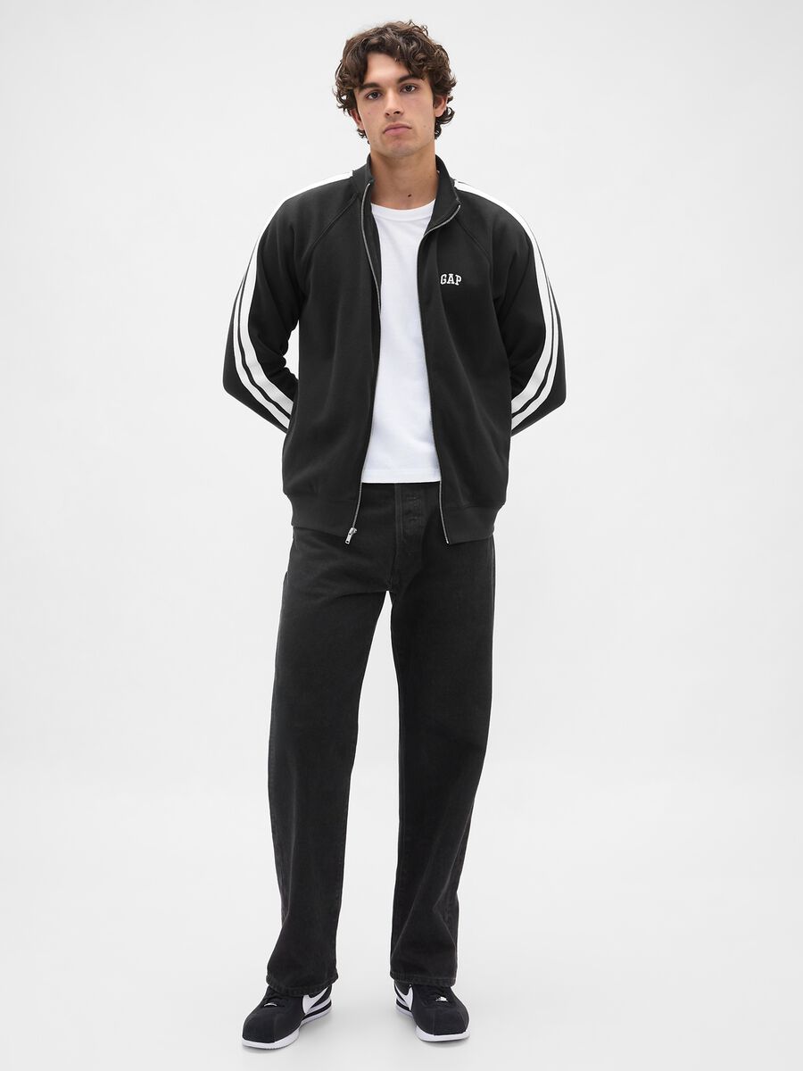 Felpa nera in misto cotone con zip intera_1