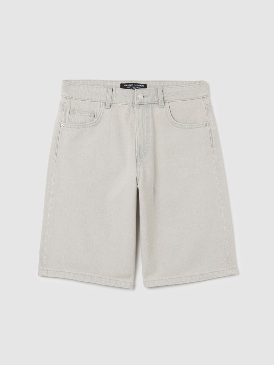 White cotton denim bermuda shorts_4