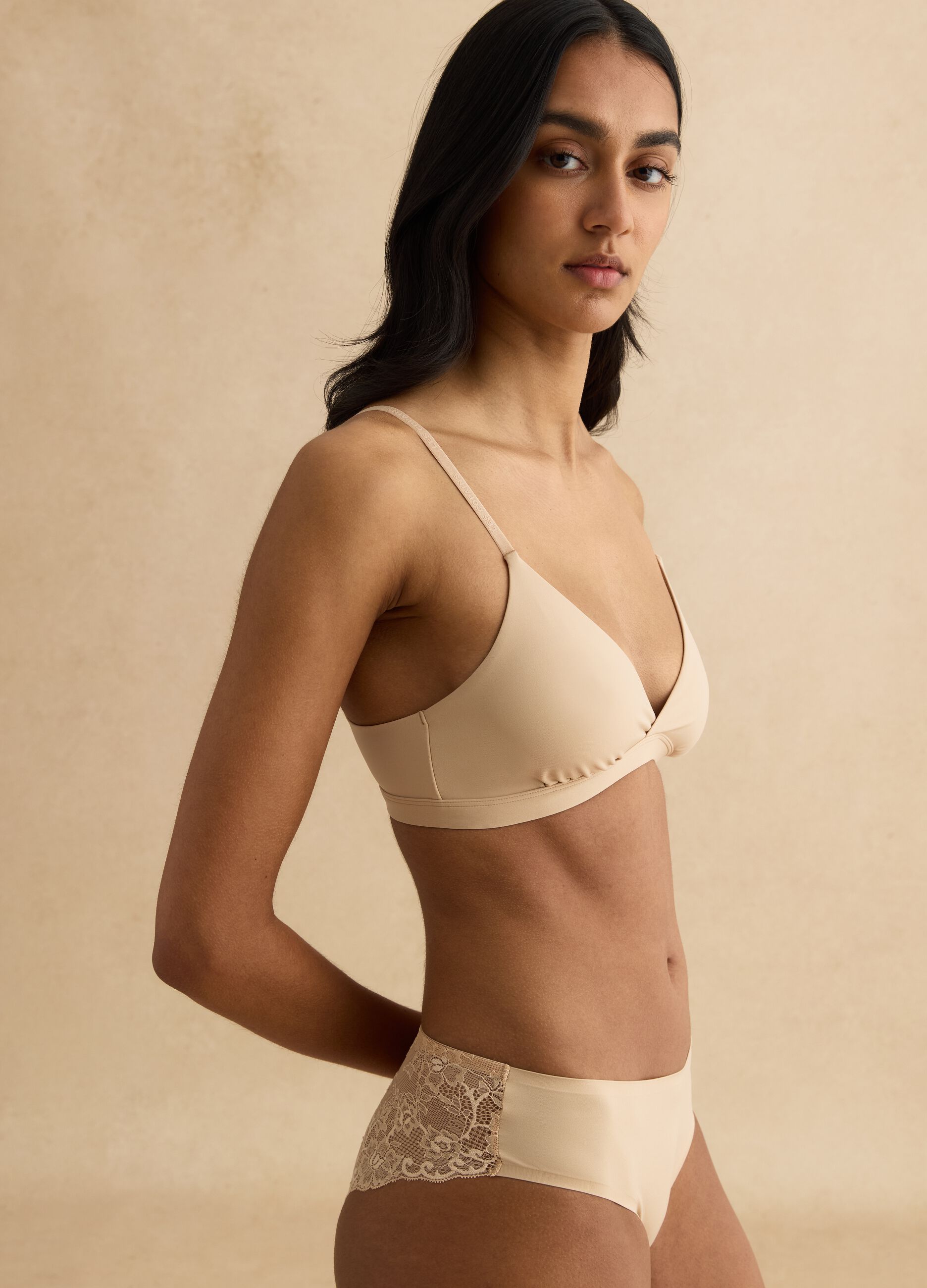 Beige Microfibre Triangle Bra
