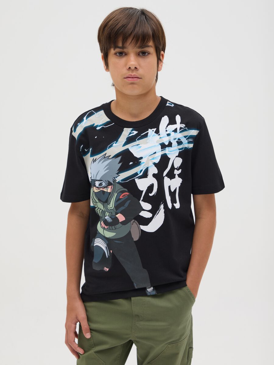 Boys’ oversized black T-shirt in 100% cotton with Naruto print_0