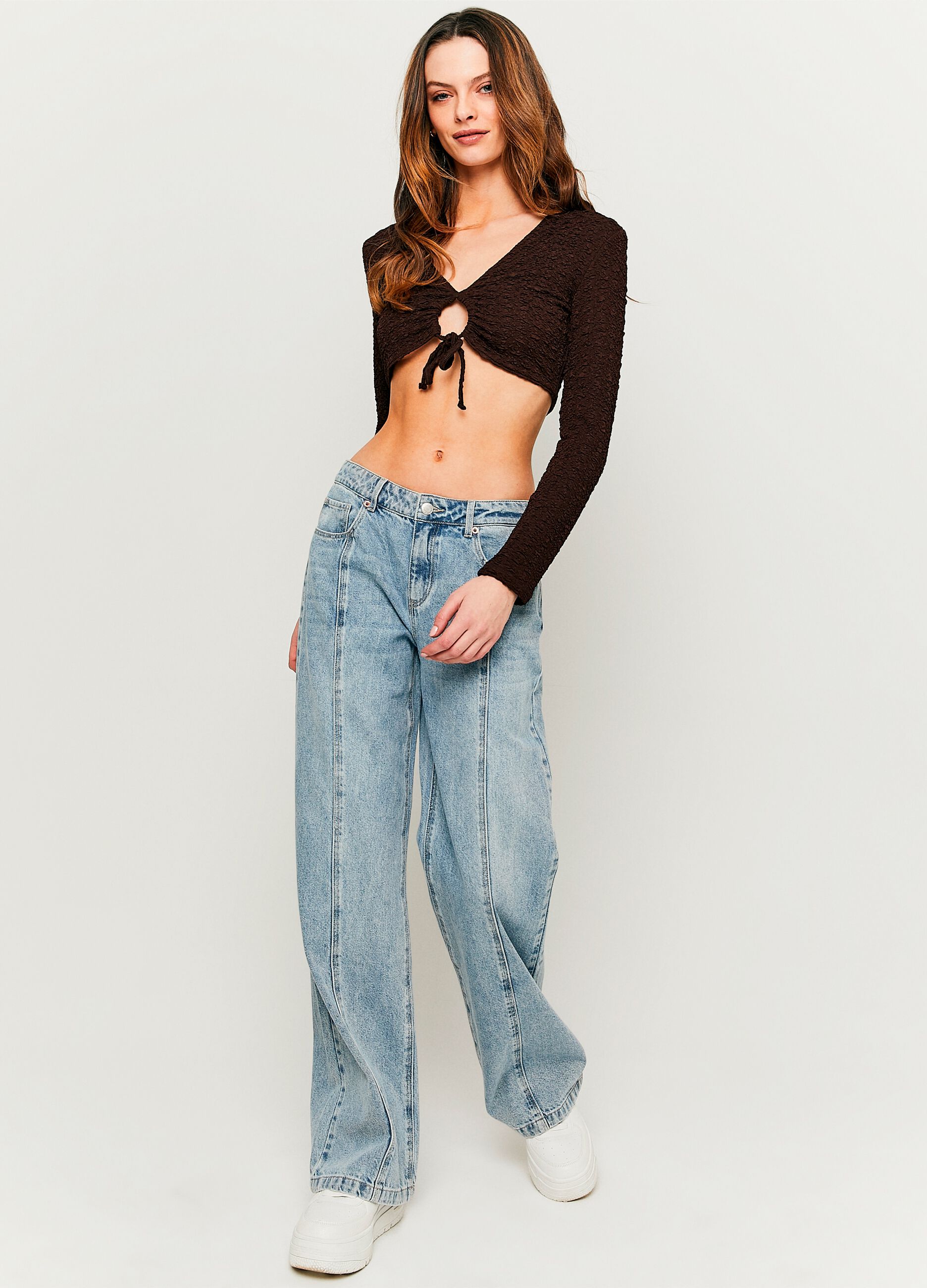 Crinkle-effect cropped T-shirt