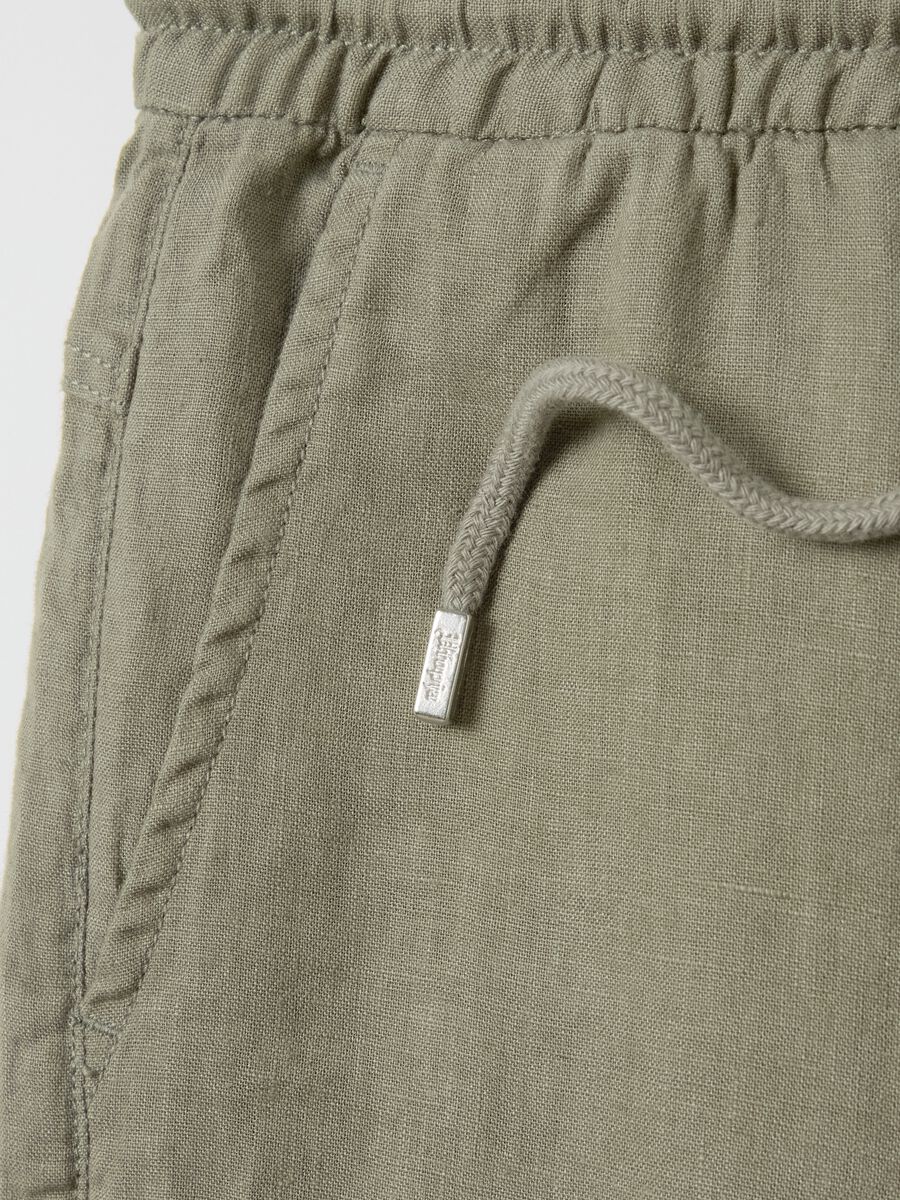 100% Linen Cargo Shorts Military Green_8