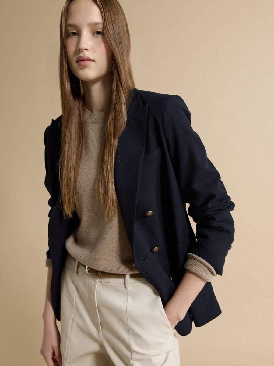 Blazer doppiopetto blu in viscosa elasticizzata regular fit_0