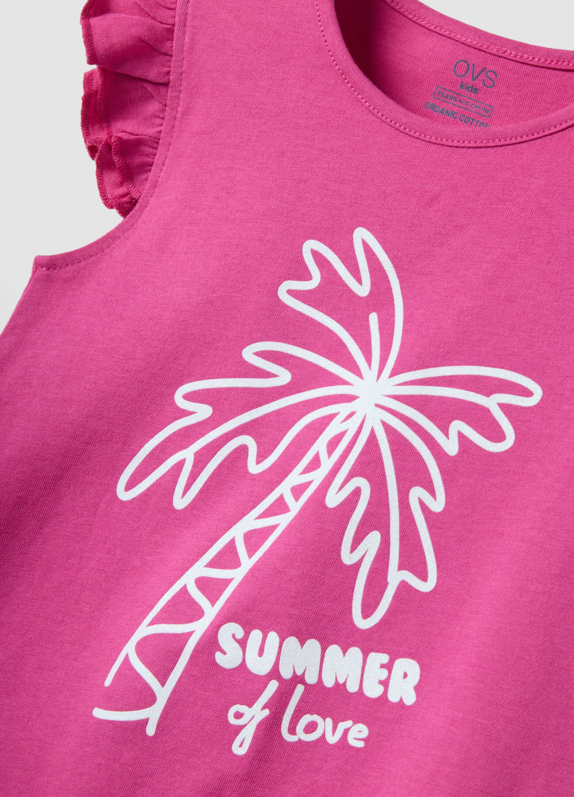 Pink organic cotton tank top with ruffles