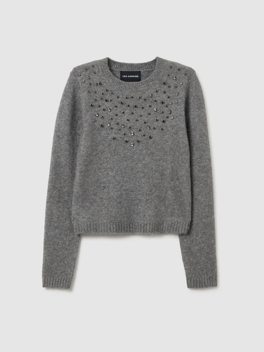 Grey regular fit jumper with decorative rhinestone details_4