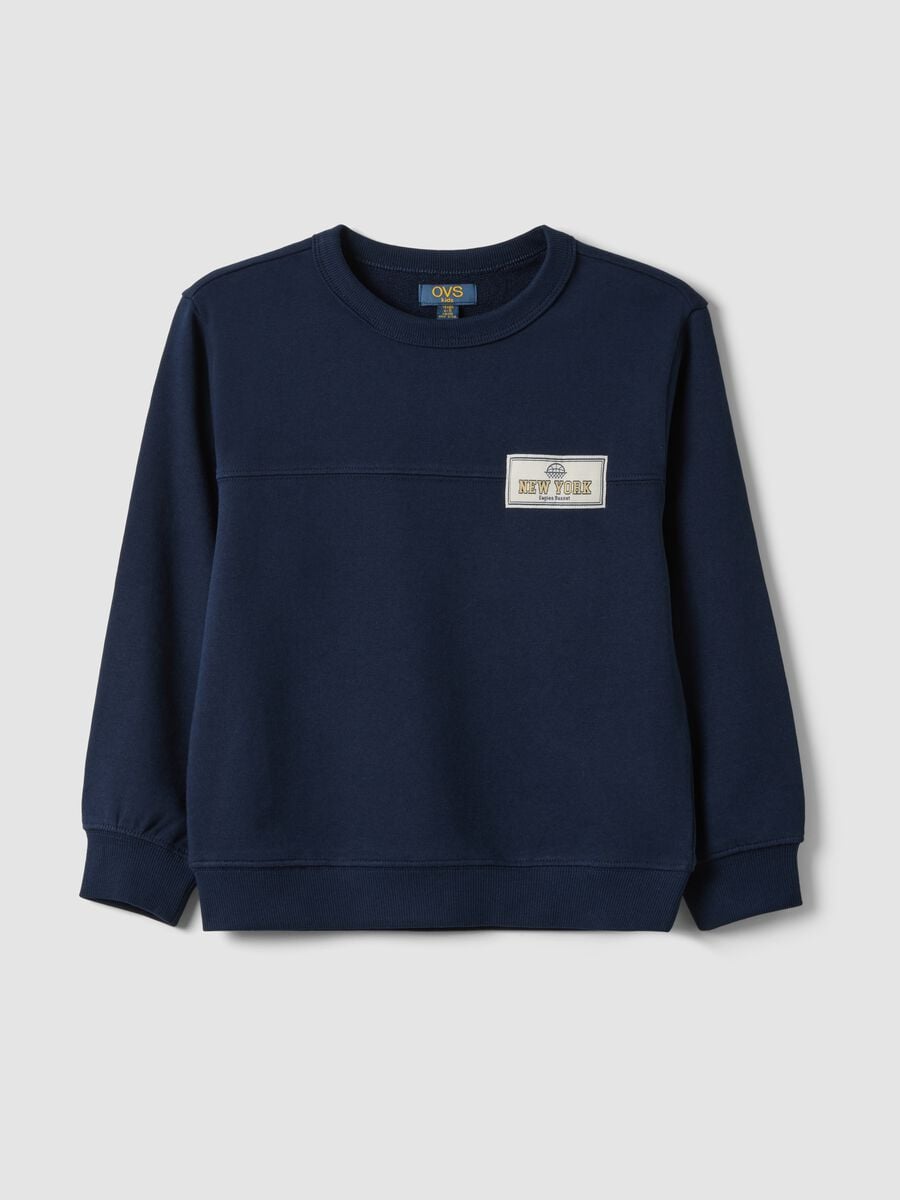 Felpa blu in puro cotone organico relaxed fit con stampa per bambino_0
