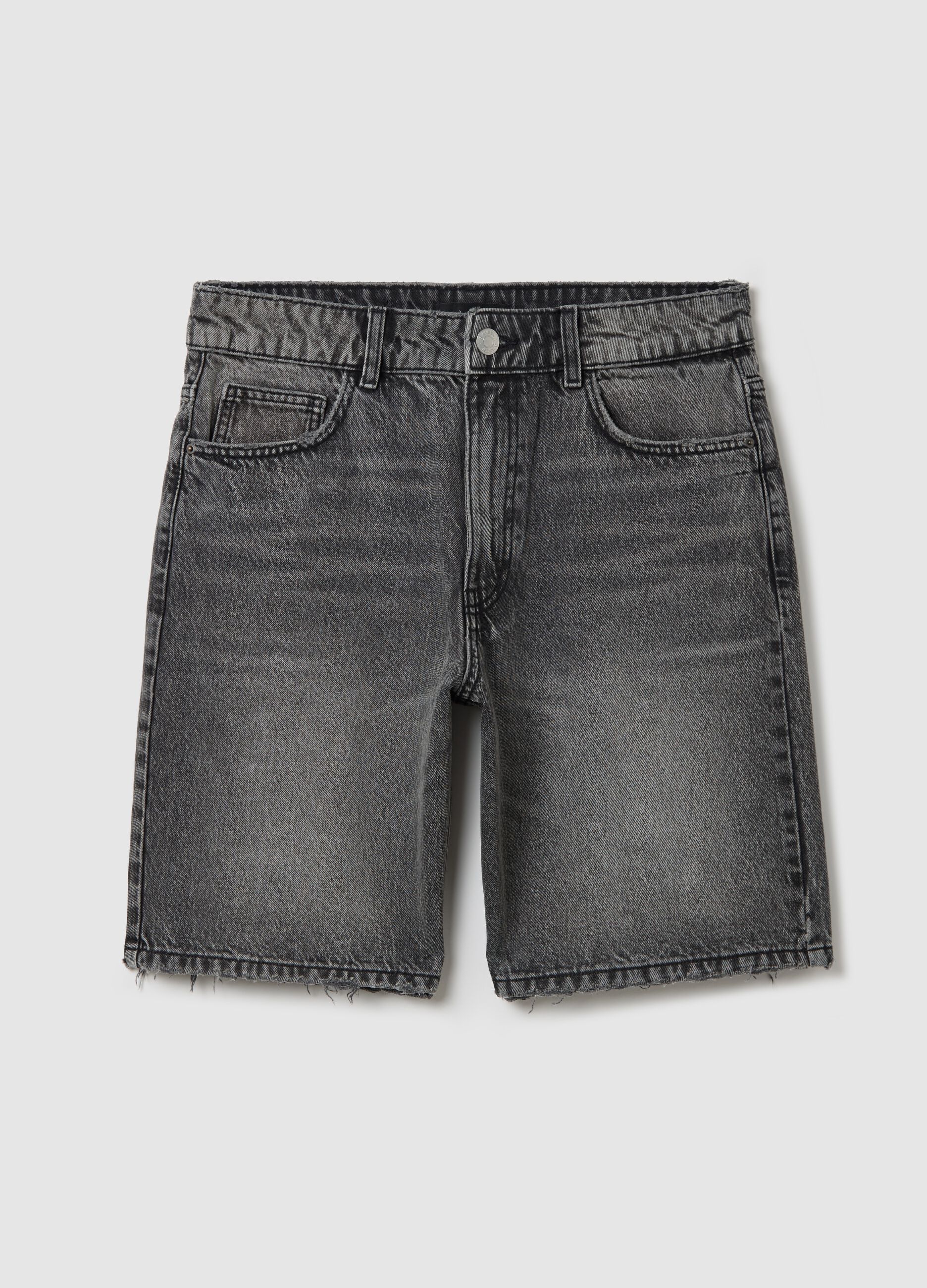 Black denim shorts with ripped details