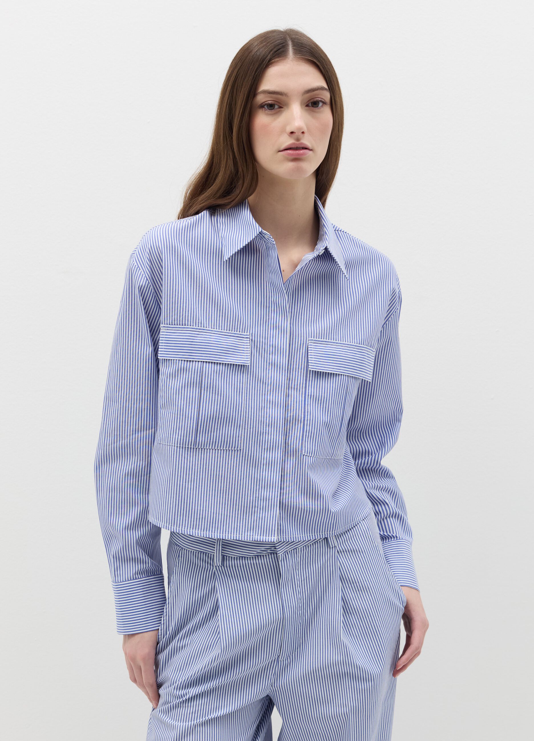 Boxy-fit shirt with thin stripes