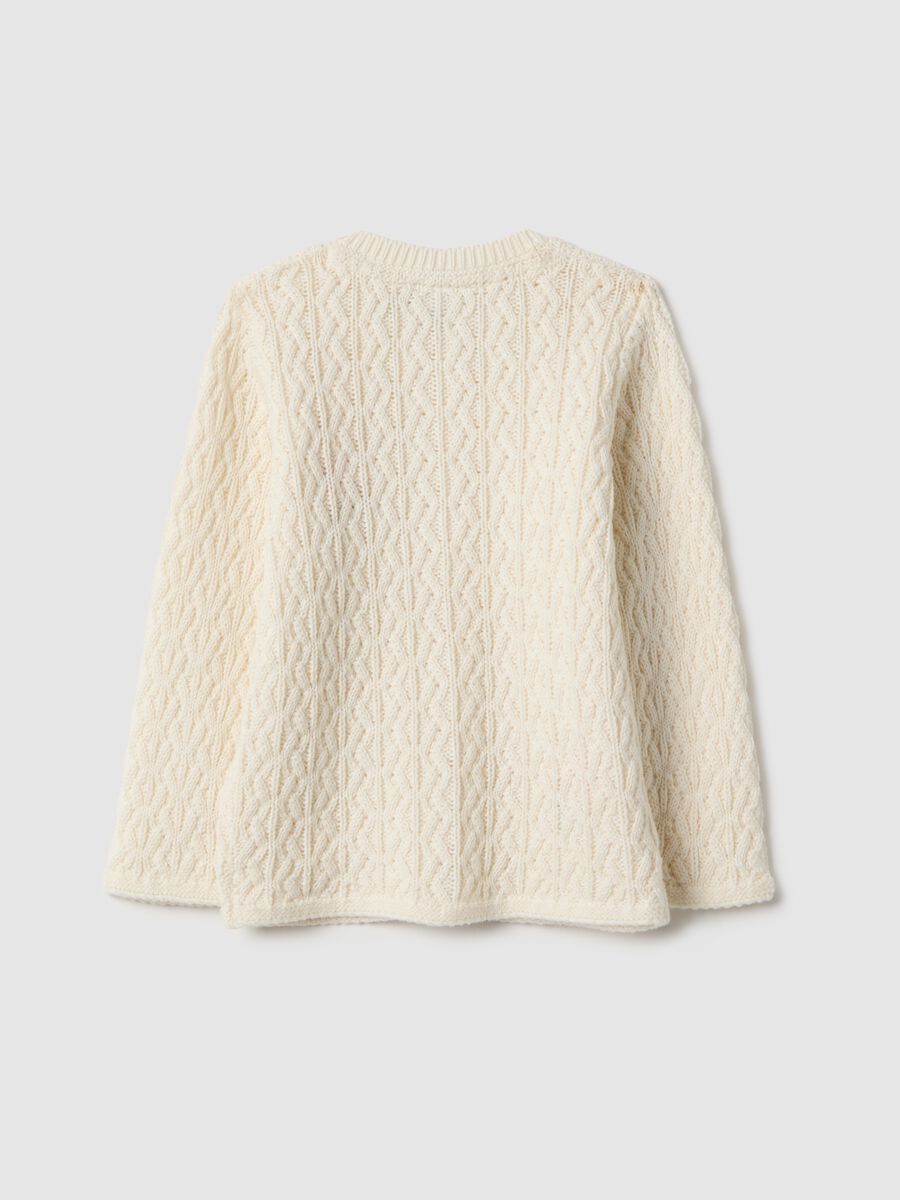 Girls' beige pure cotton cardigan with regular fit and embroidery_1