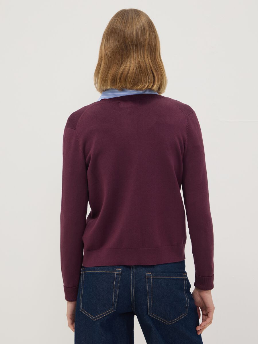 Purple viscose-blend crew-neck cardigan, regular fit_3