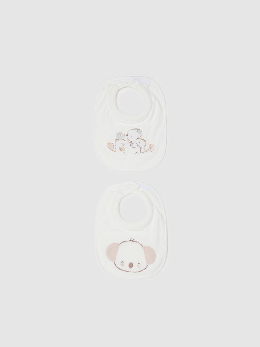 Baby bib bipack in pure white cotton with print_0