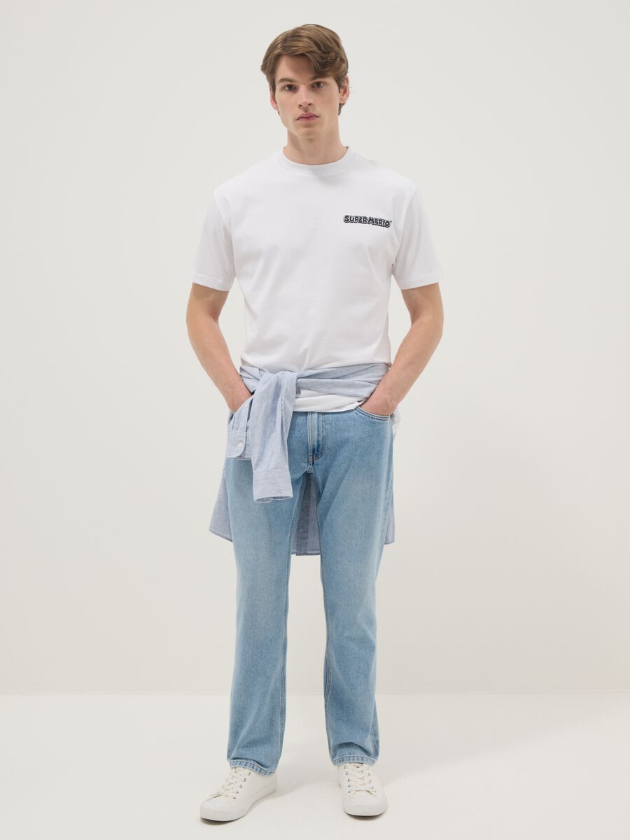White regular fit pure cotton T-shirt with Super Mario print_2
