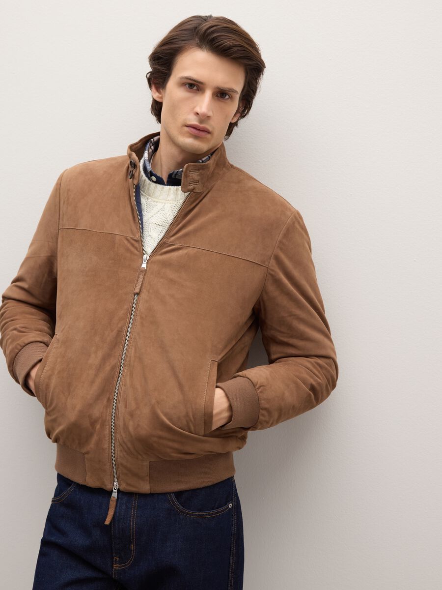 Giubbotto bomber da uomo in vera pelle marrone regular fit_3