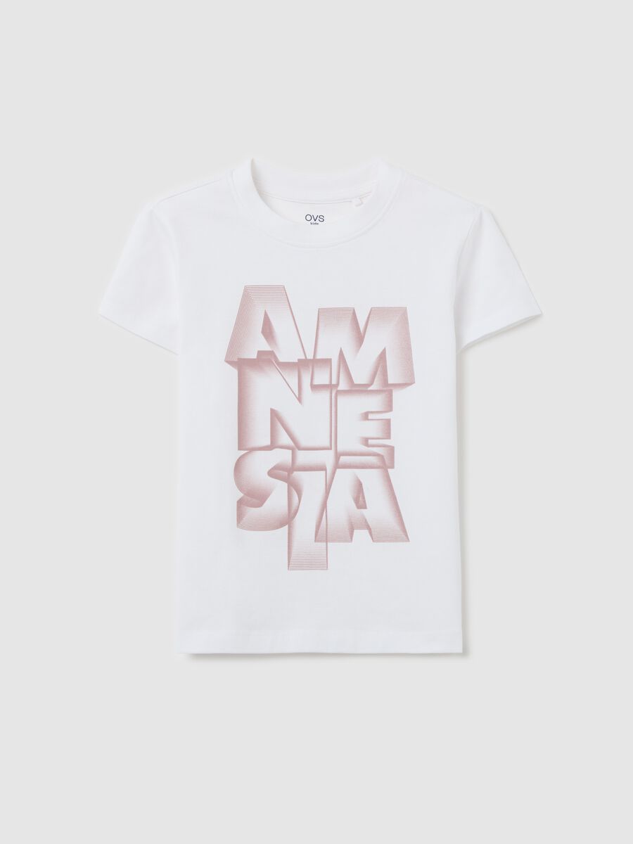 T-shirt bianca in cotone elasticizzato con stampa _0