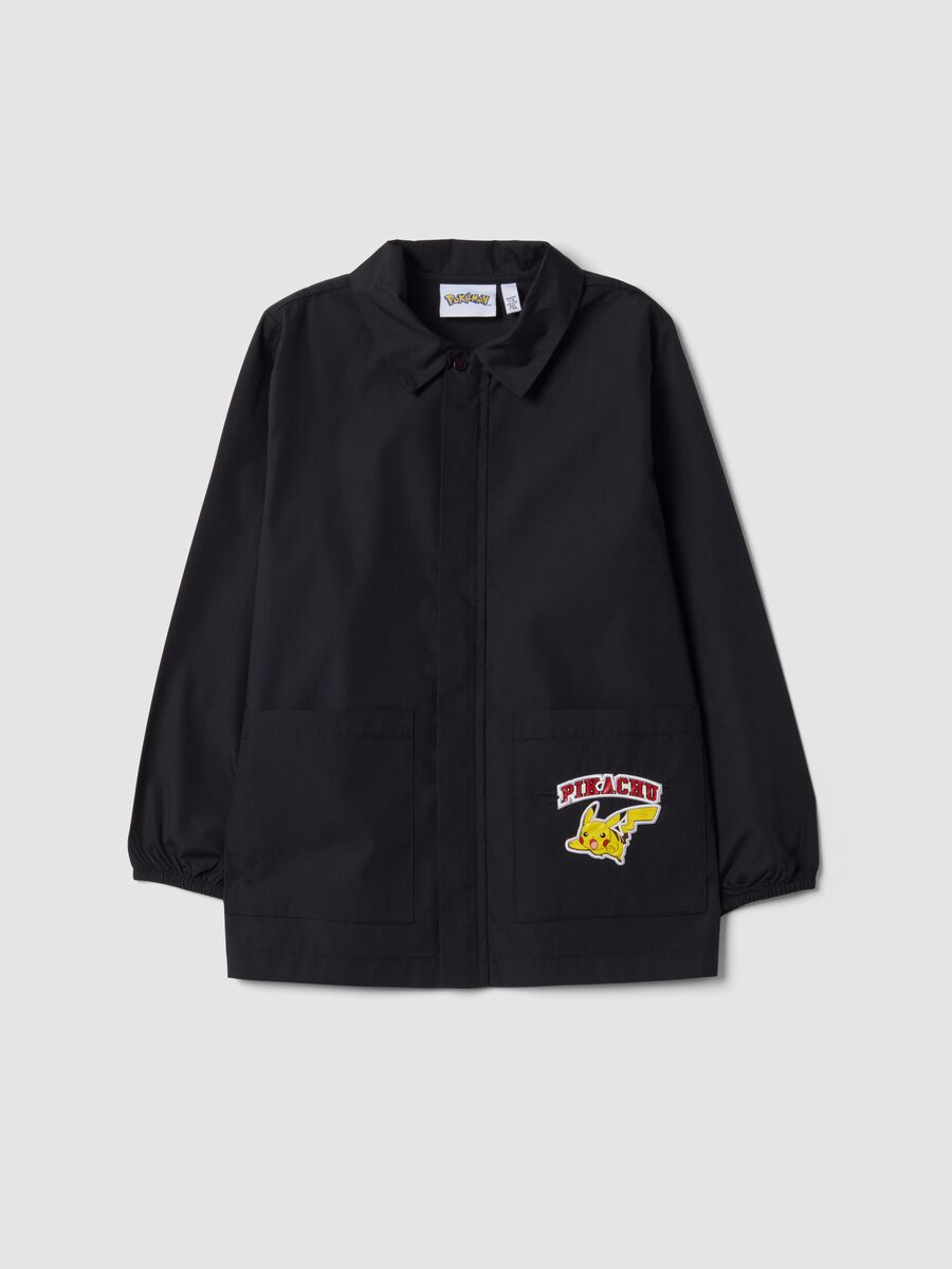 Black zip-up Pok&eacute;mon embroidered school apron for boys_0