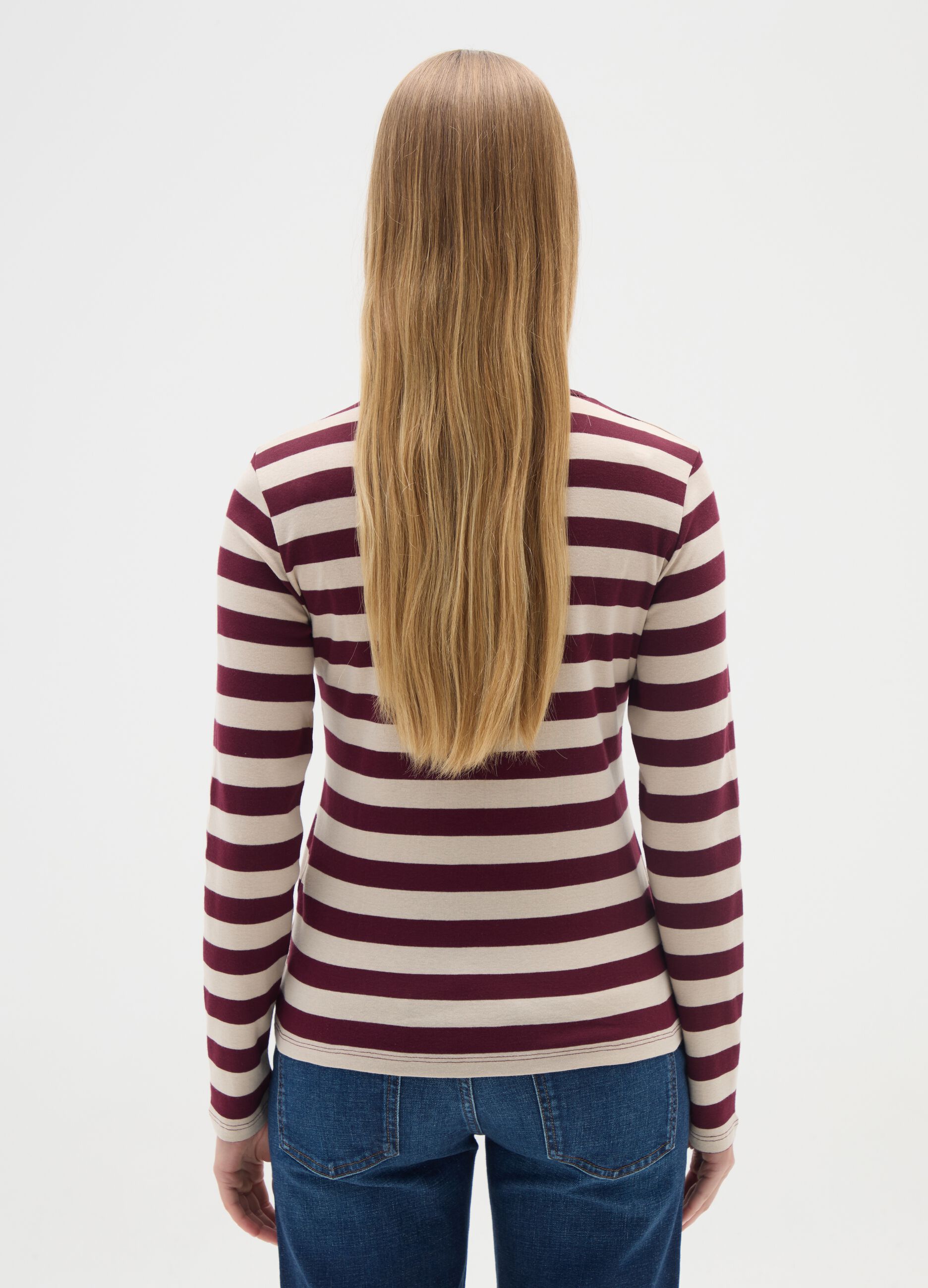 Purple striped cotton T-shirt