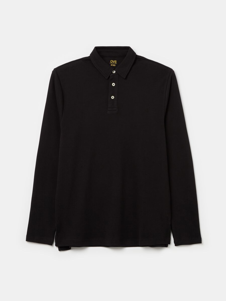 Cotton long-sleeved polo shirt_4