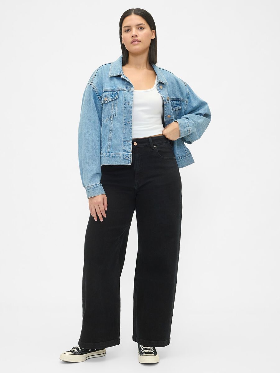 Black wide leg stretch cotton trousers_4