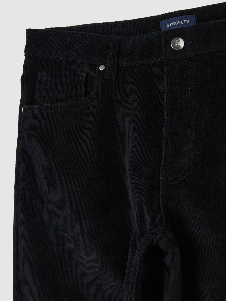 Pantaloni in cotone elasticizzato neri slim fit a coste_1