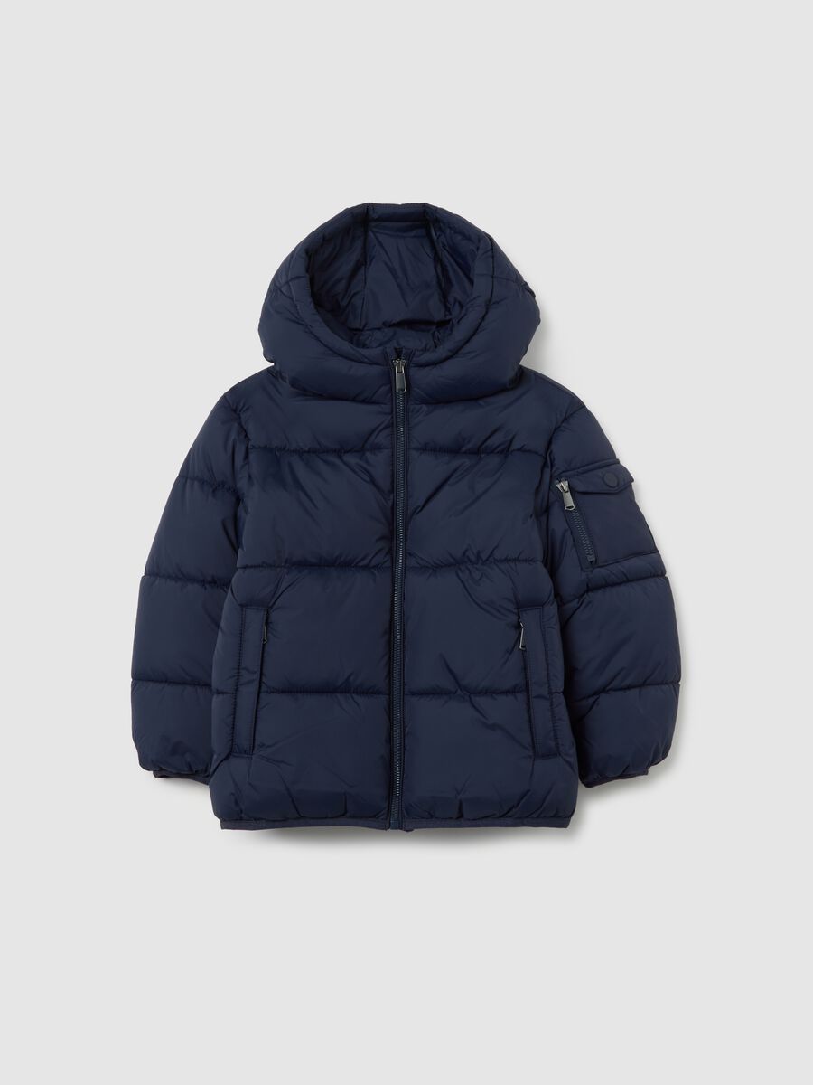 Piumino The Iconic Puffer blu scuro da bambino con cappuccio_0