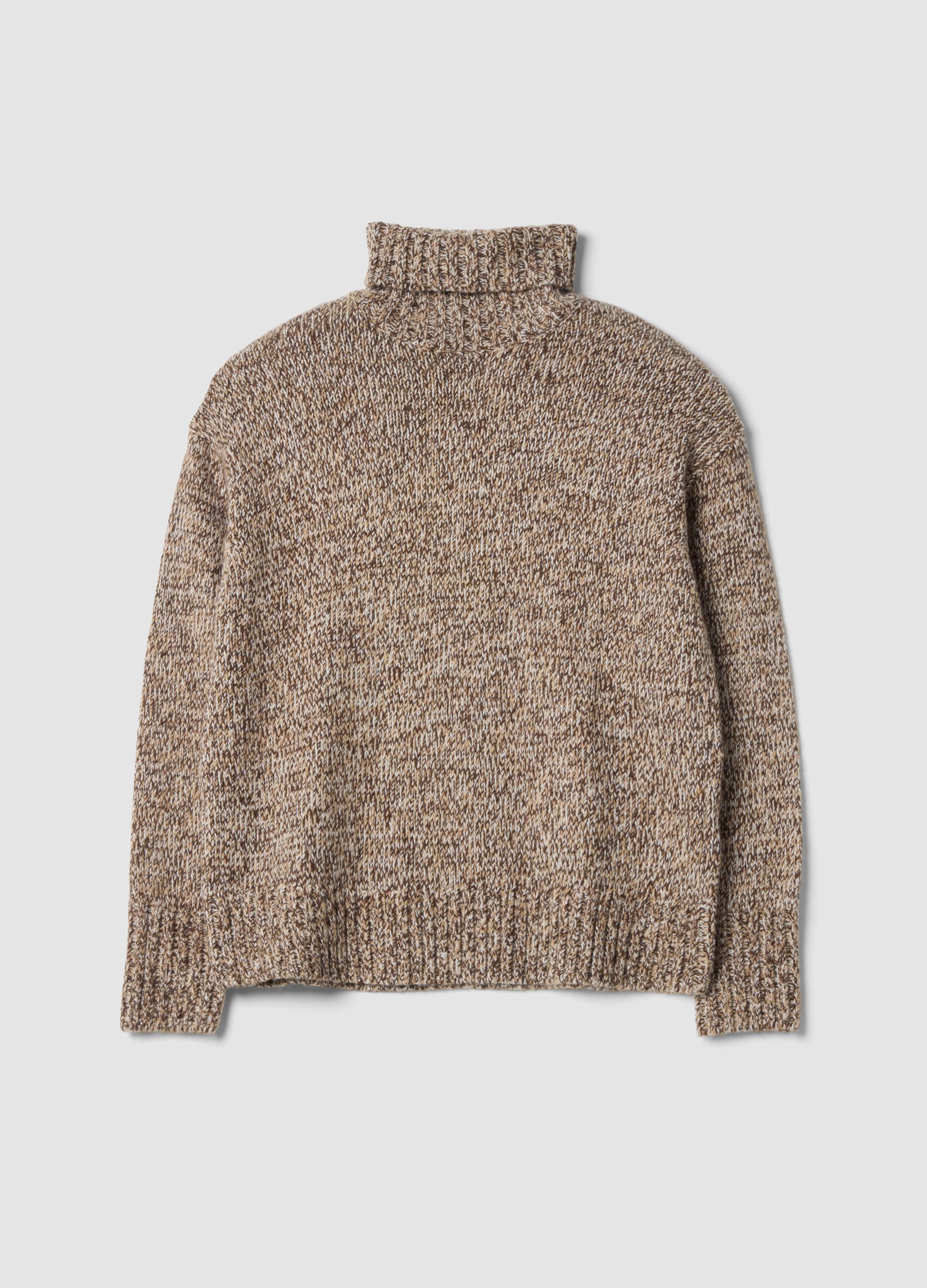 Brown roll-neck wool-blend oversized jumper