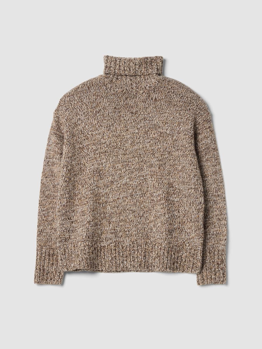 Maglione marrone dolcevita in misto lana over fit_0
