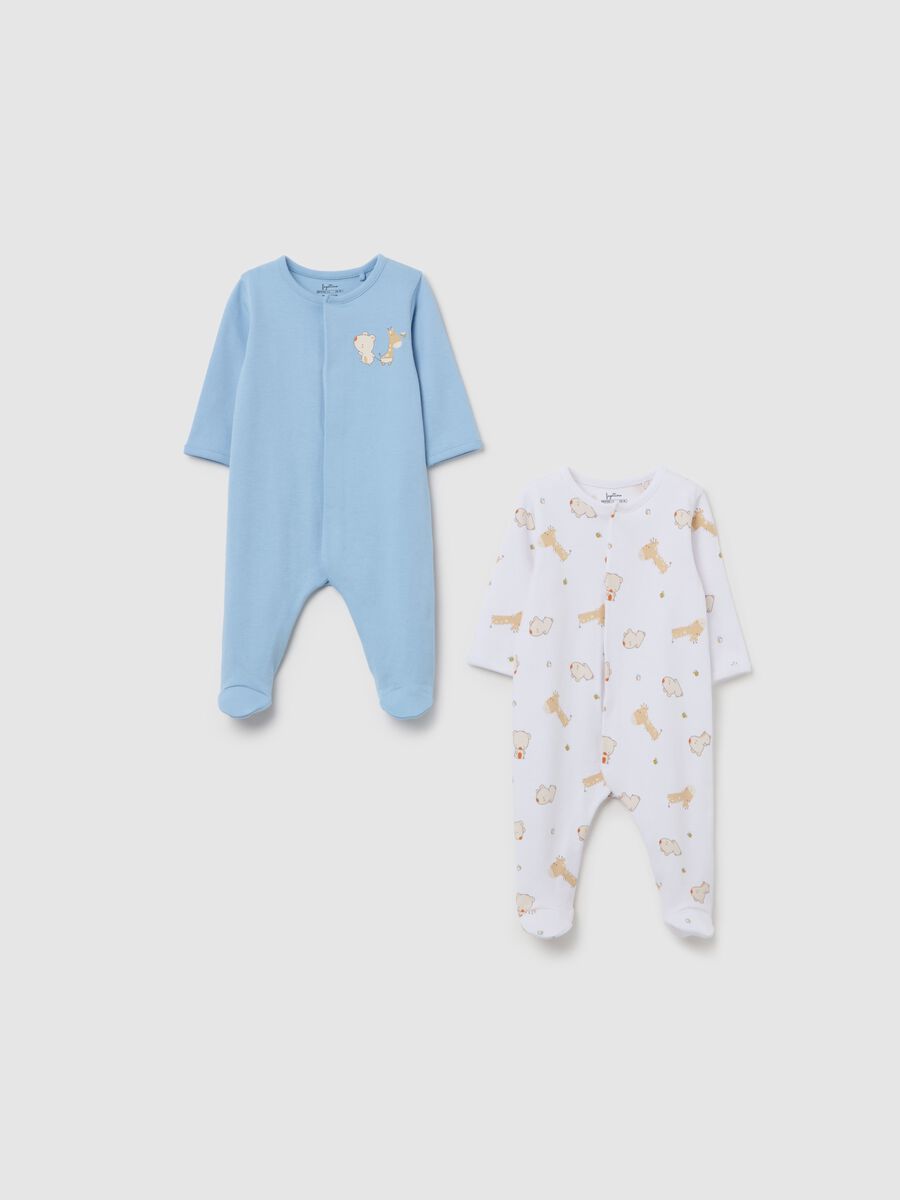 Two-pack onesies in organic cotton with feet and print_0