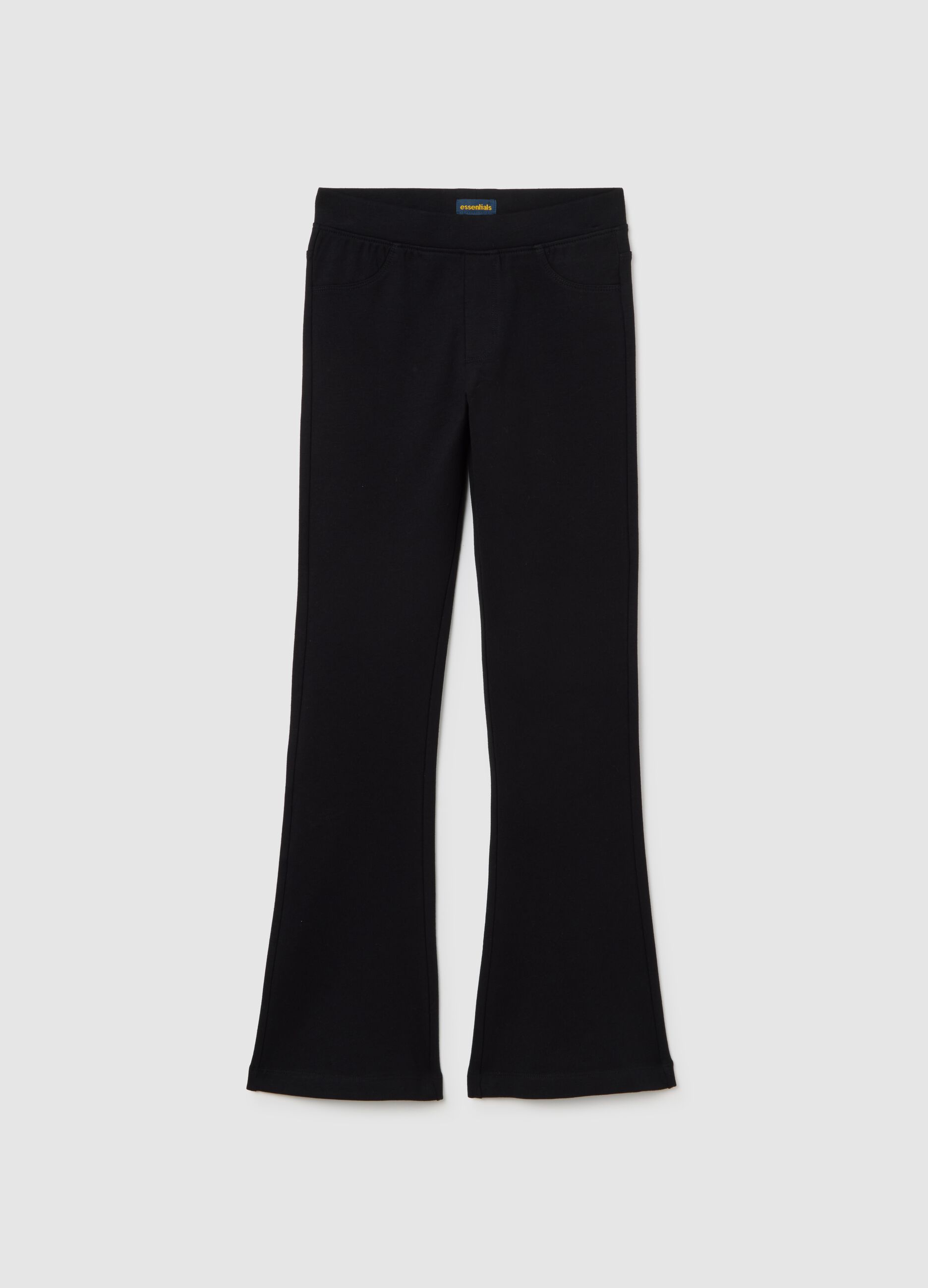 Girls' Black Stretch Cotton Flare Treggings