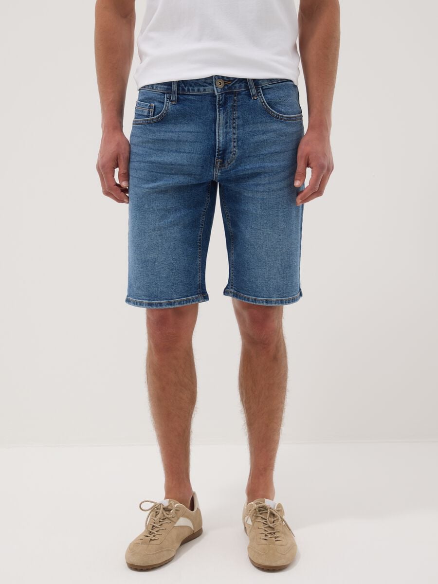 Blue stretch cotton Bermuda shorts_1