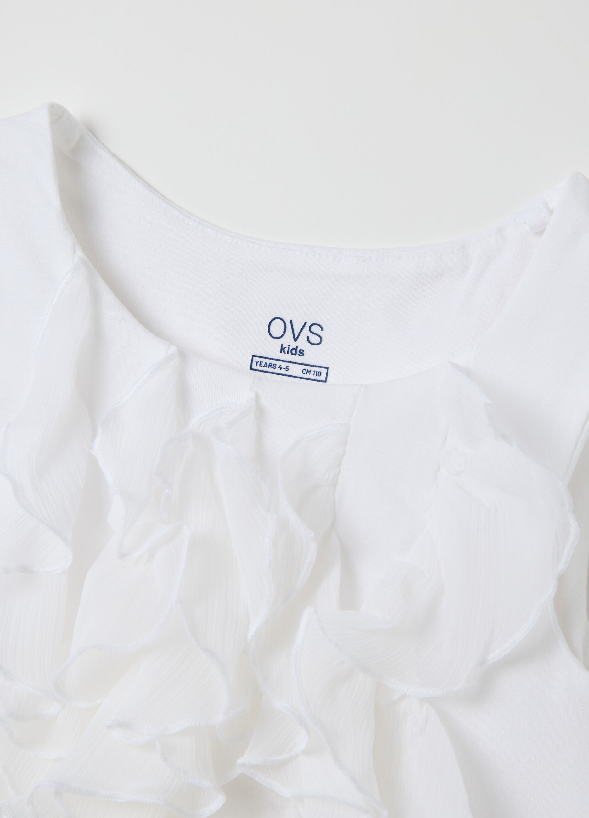 Girls’ white regular-fit T-shirt in stretch cotton with ruffles