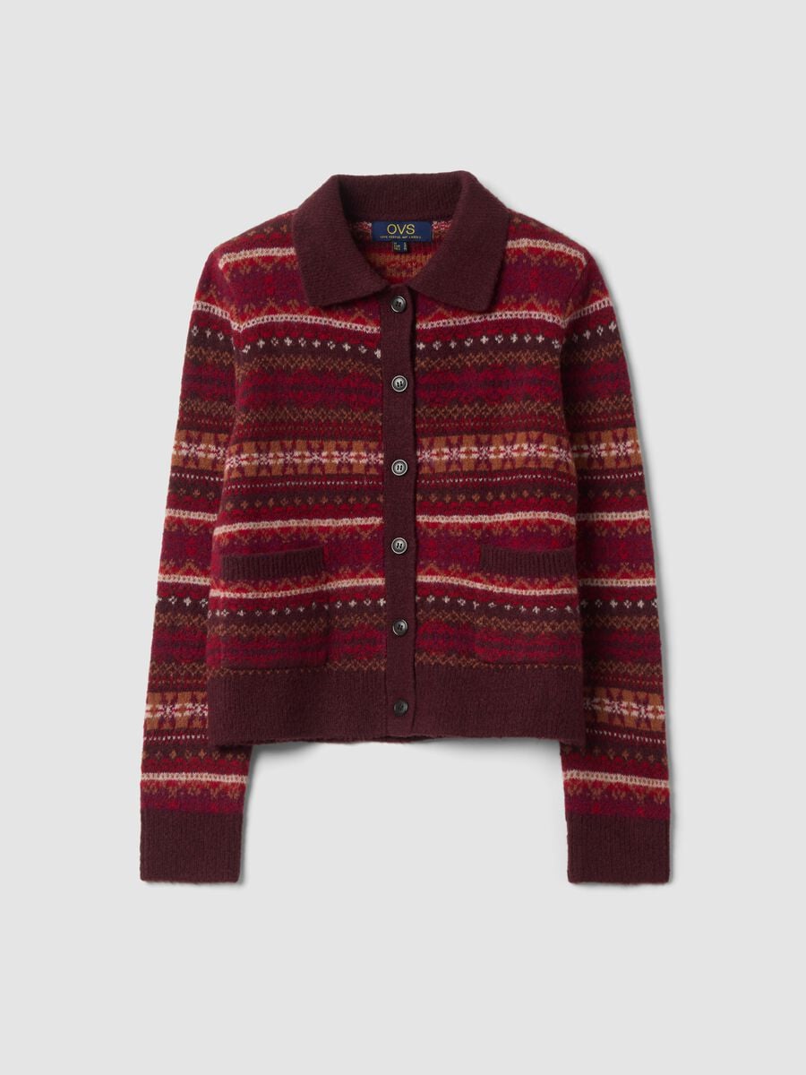 Cardigan rosso in lana elasticizzata con colletto polo regular fit_0