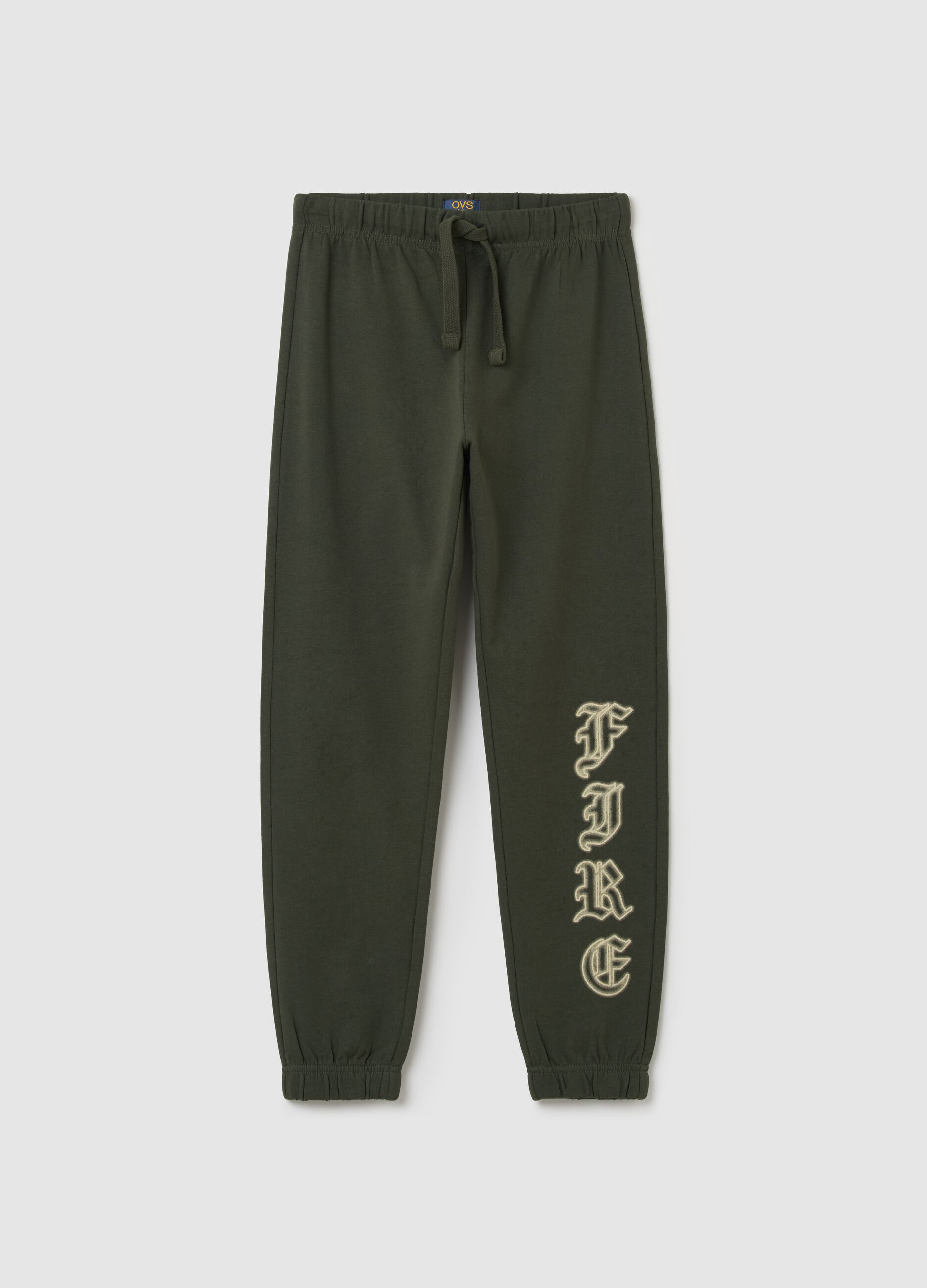 Joggers with drawstring and "Fire" print