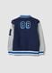 Felpa blu in misto cotone con girocollo e stampe college over fit_1
