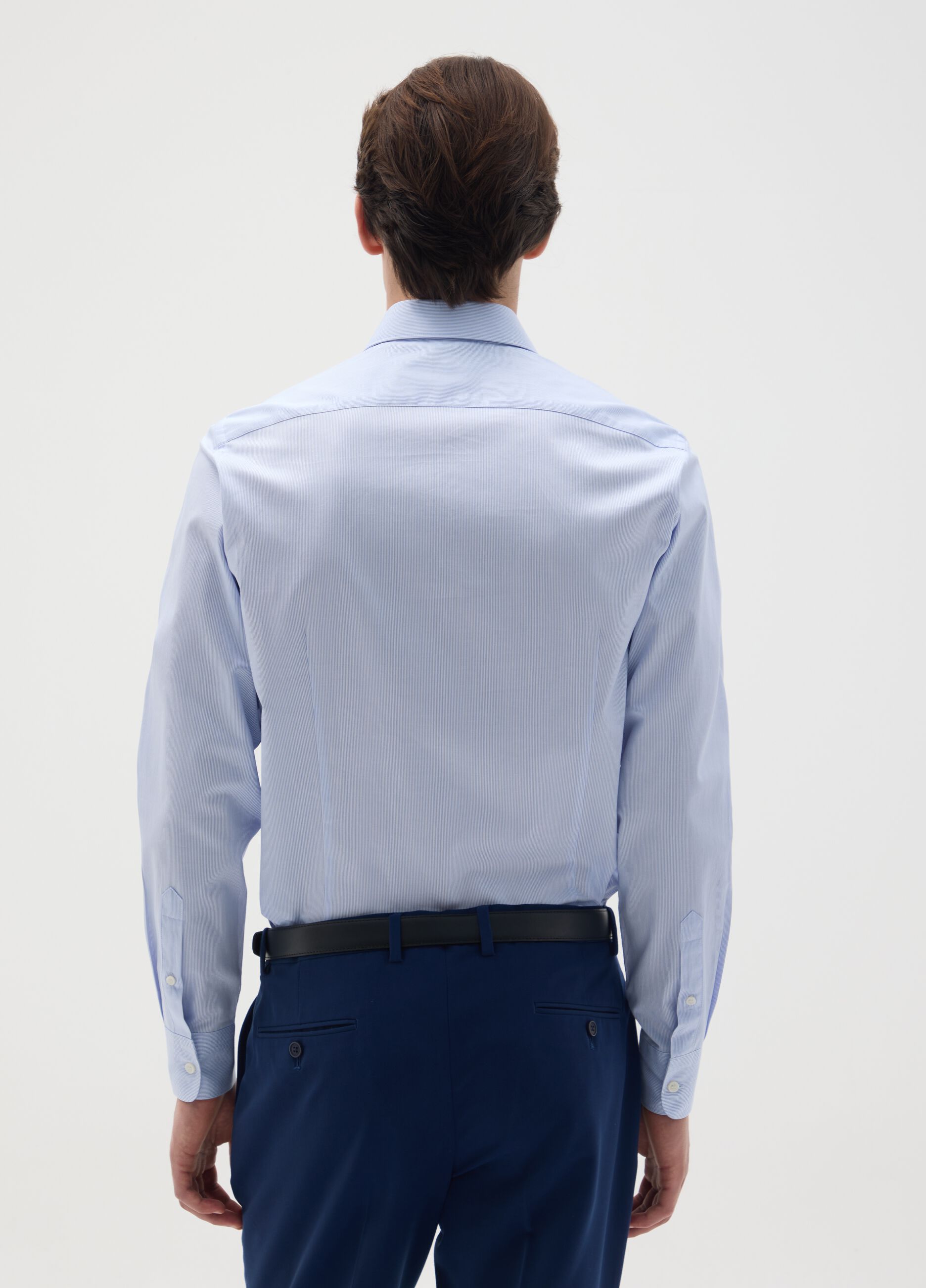 Men's pure cotton blue slim fit easy iron shirt