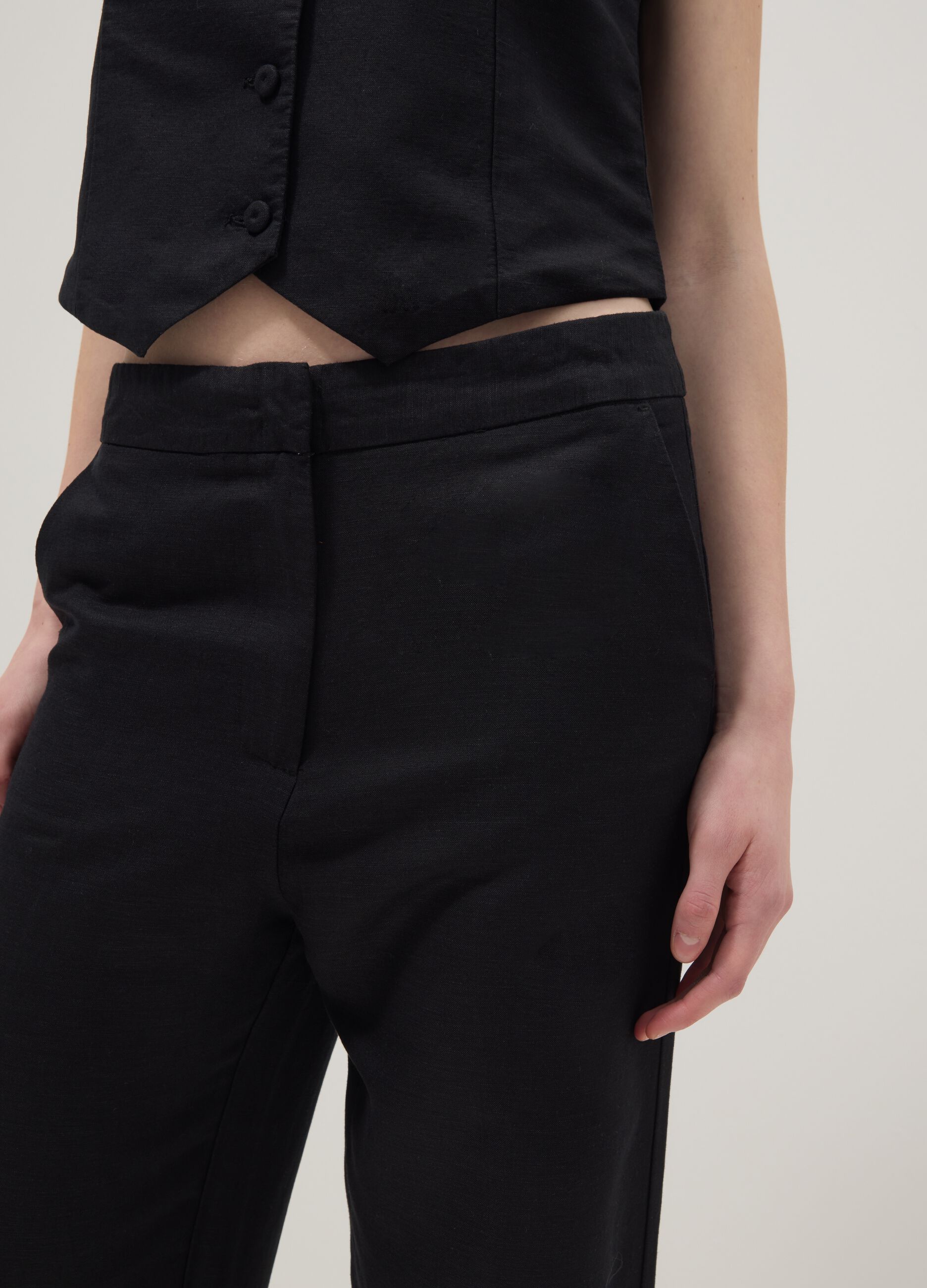 Black linen-viscose blend straight-fit trousers
