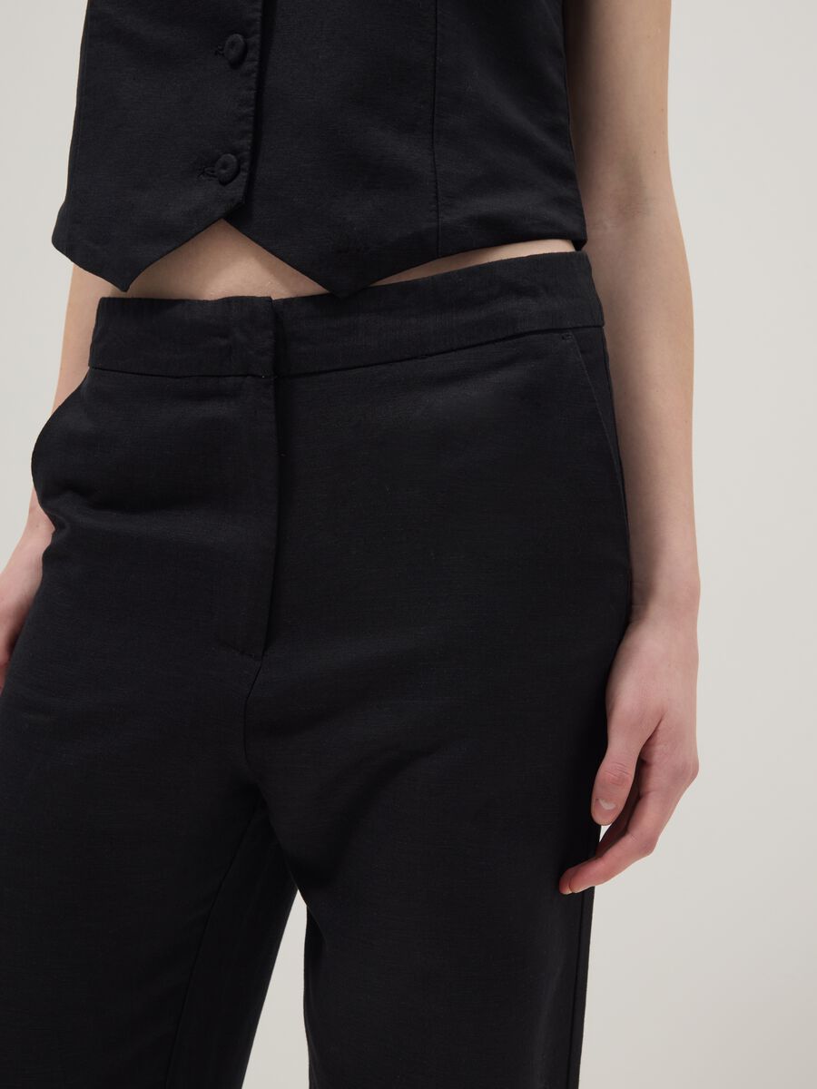Black linen-viscose blend straight-fit trousers_3