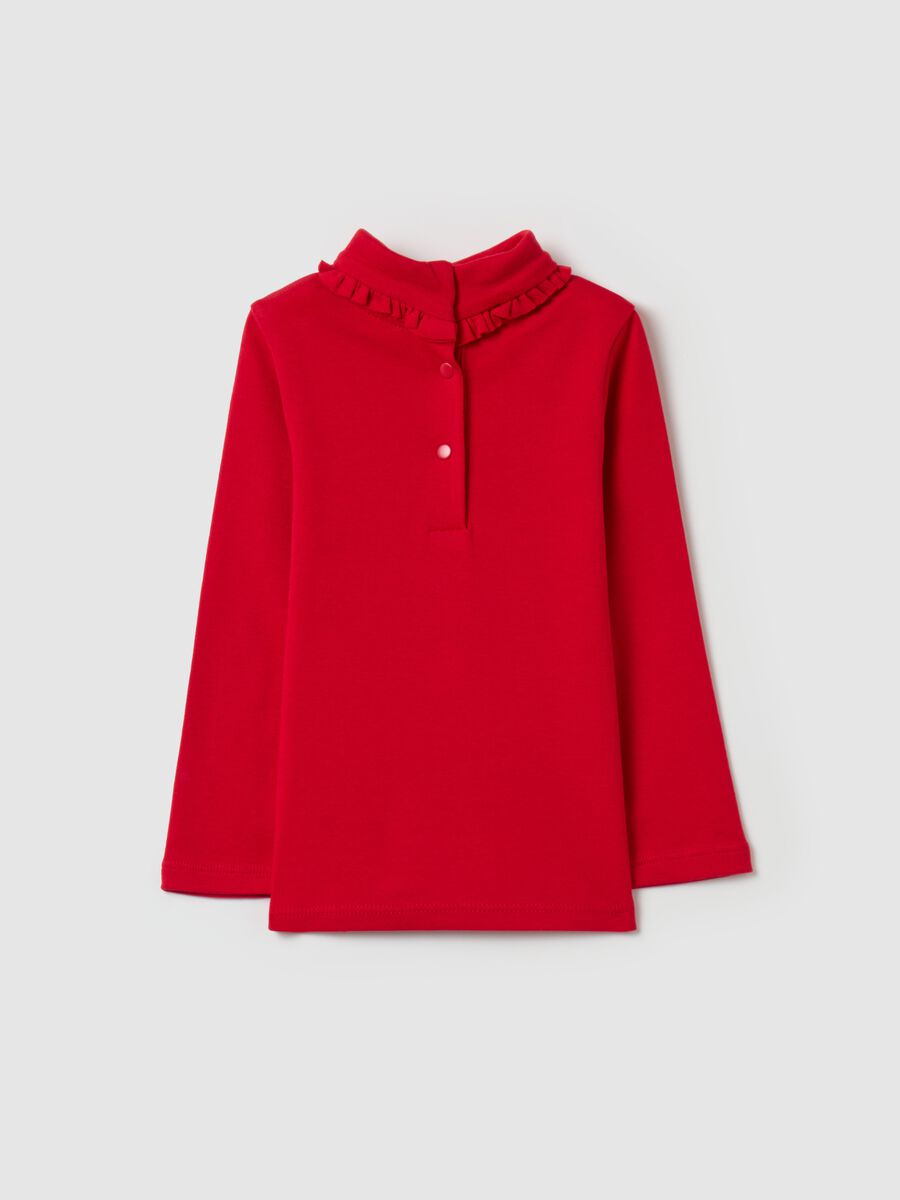 T-shirt in cotton with high neck and ruffles_1
