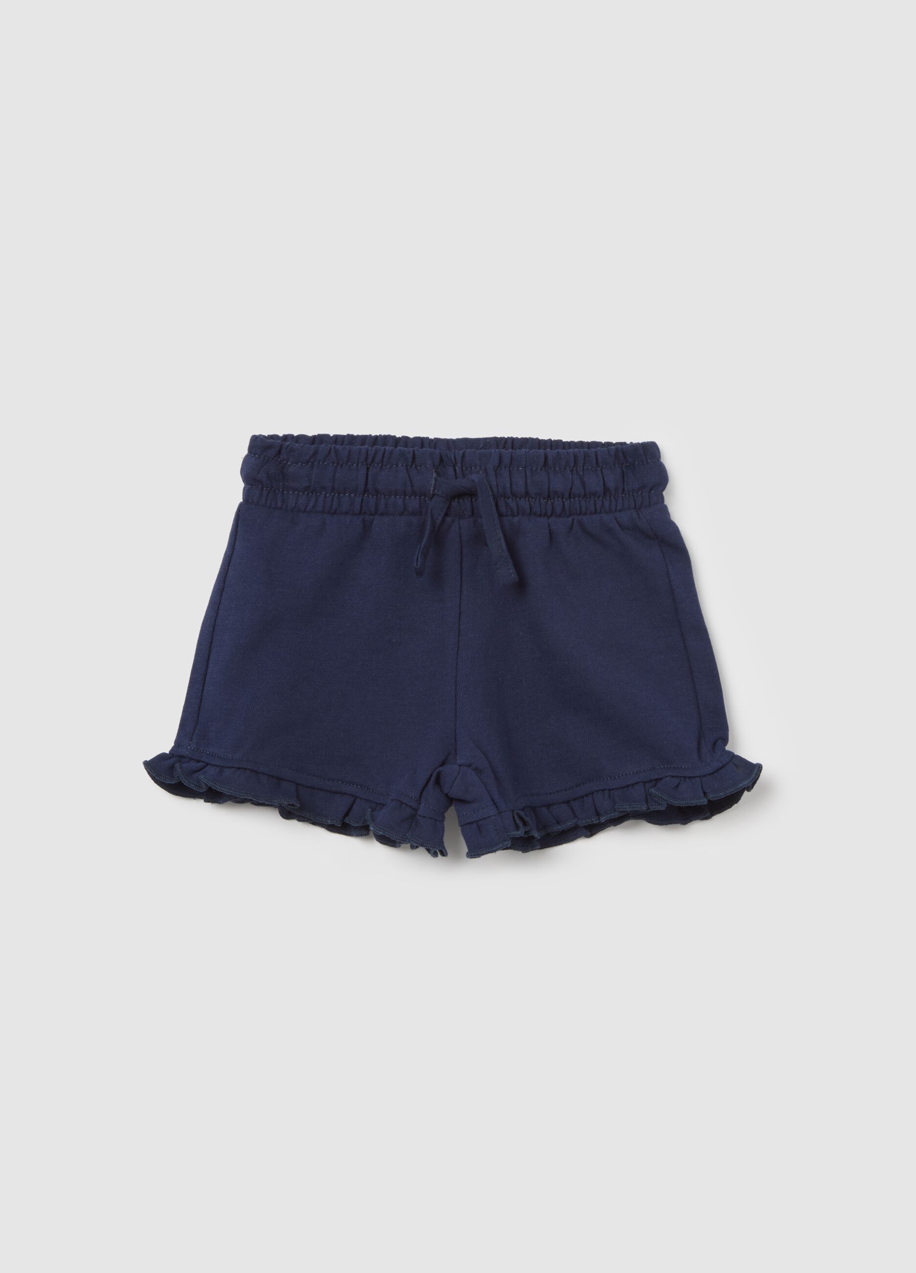 Blue Cotton Shorts with Fagottino Ruffles