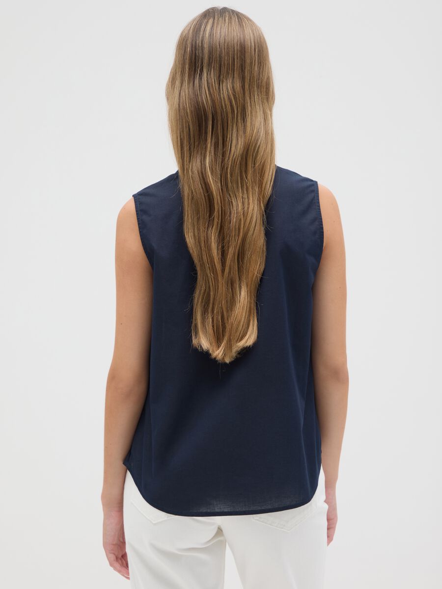 Women's Sleeveless Blue Cotton Shirt - Regular Fit_2