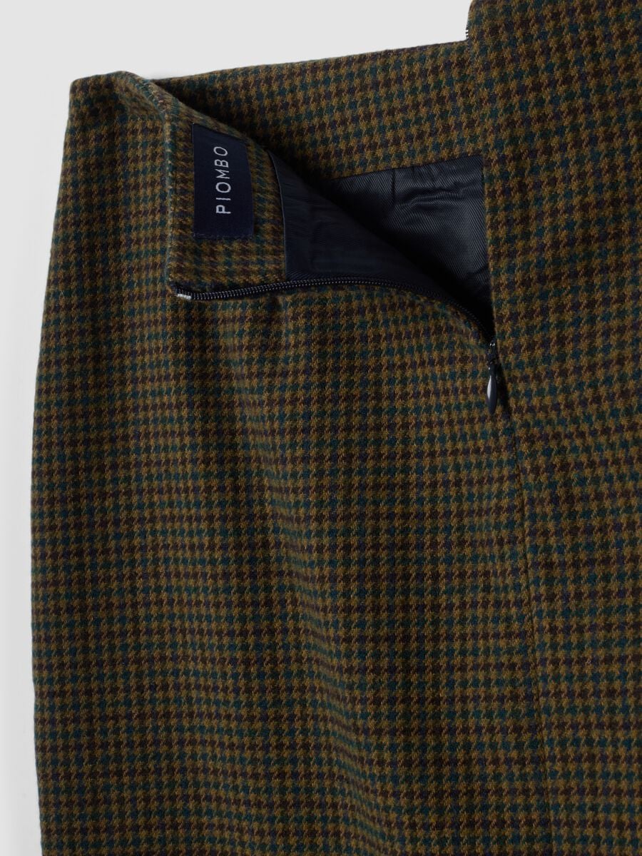 Brown and petrol blue wool-blend houndstooth skirt_2